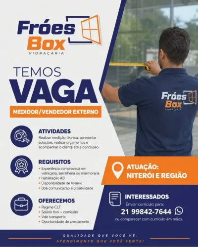 MEDIDOR / VENDEDOR EXTERNO E INTERNO - SERRALHEIRO - VIDRACEIRO