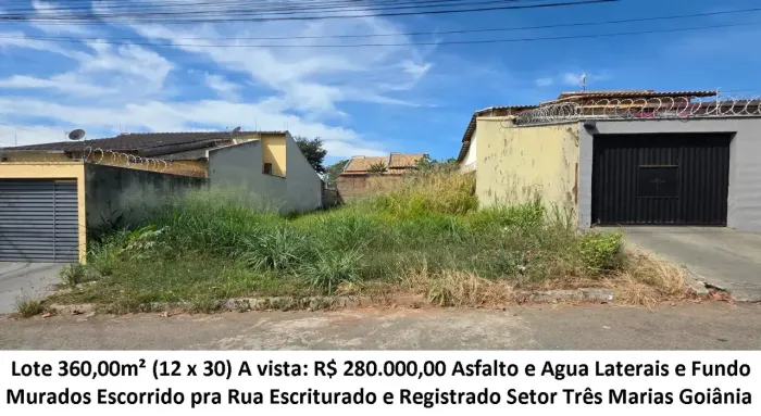 Leia a descrição: Lote 360,00m² (Asfalto, Agua) Setor Tres Marias