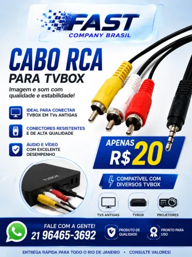 Cabo RCA P2 3RCA para TV Box Áudio e Vídeo para TVs Antigas