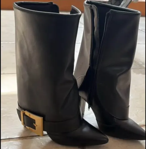 Bota Bico Fino Cano Longo Salto com capa, Vizzano Original