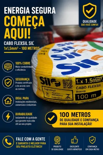 Cabo Flexível 1.5mm Preto 750V Rolo 100 Metros - Sil