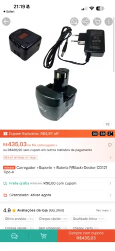 Fonte e bateria parafusadeira black Decker 12v