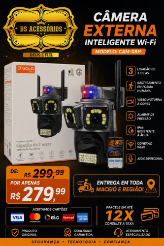 Câmera IP inteligente Wi-Fi 3 lentes