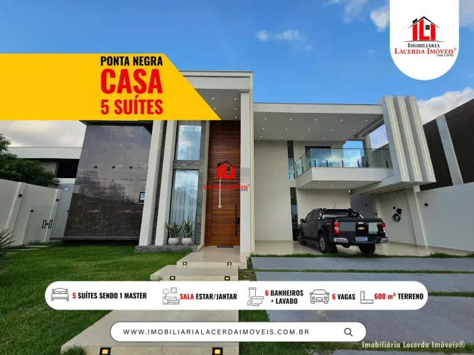 Residencial Ponta Negra 2, Casa inteligente com 5 suítes sendo uma master com closet semim