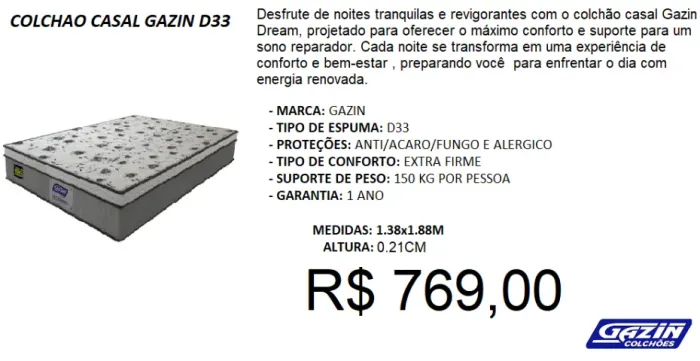 Colchão D33 alto suporte - Parcelamos sem juros e entrega gratuita