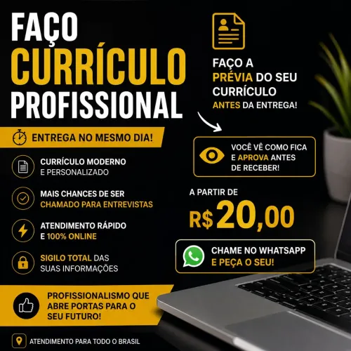 Faço Currículos Profissionais e Envio uma Prévia Antes da Entrega
