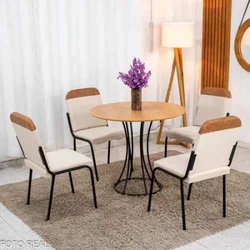 Mesa de Jantar New York 90x90 C/4 Cadeiras em Linho rf7 S