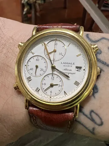 RETRO SEIKO LASALLE QUARTZ ALARM CHRONOGRAPH WATCH MENS 7T32-7A19 35mm JAPAN