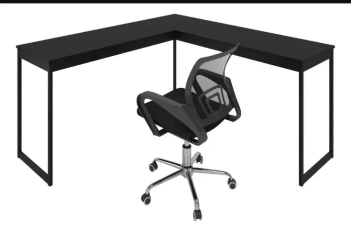 Mesa em L 150x150 cm + Cadeira Giratória Mesh -
