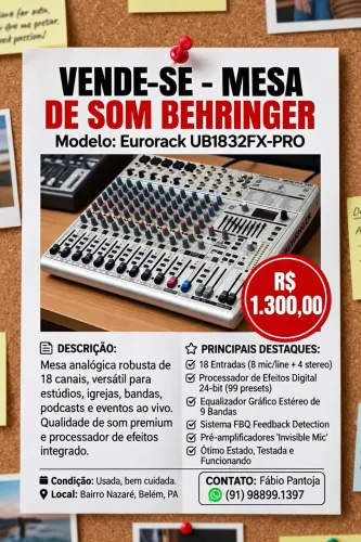 Mesa de Som Behringer Eurorack UB1832FX-PRO (Processador de Efeitos 24-bit)