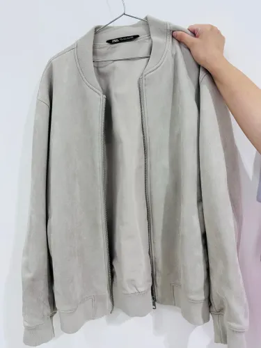 Jaqueta Zara Bomber Bege/Cinza Suede Masculino Tam L