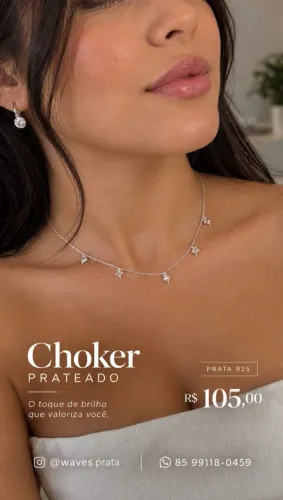 Chocker Prateado Prata 925
