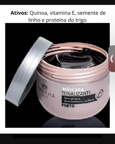 Máscara tonalizante preta AMAKHA Paris. Principais ativos pantenol e óleo de avelã