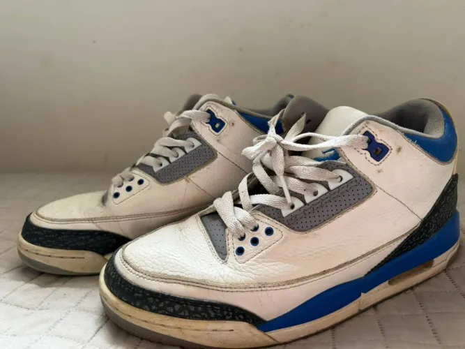 Air Jordan 3 "Wolf Grey" (branco/azul/preto)