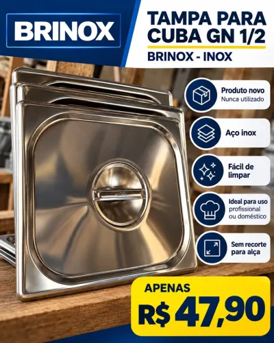 Tampa para Cuba GN 1/2 Sem Recorte (Inox) da Brinox
