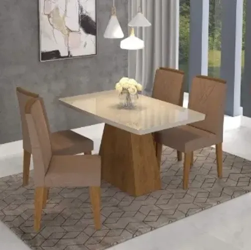 Conjunto Sala de Jantar Mesa Helen 4 Cadeiras Nicole Cimol Savana/Offwhite/Pluma