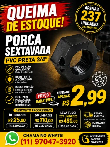 PORCA SEXTAVADA 3/4 PRETO