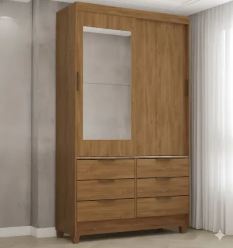 Guarda roupa de solteiro 02 portas de correr e 06 gavetas (PROMOÇÃO)