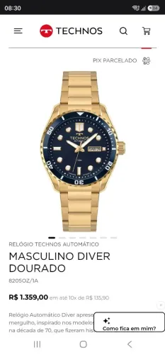 Relógio Technos Aquadiver Automático Série Ouro