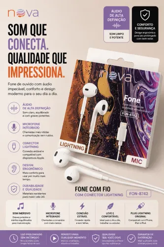 Fone Nova FON-8742 Lightning ? Áudio de Alta Qualidade com Conforto e Praticidade