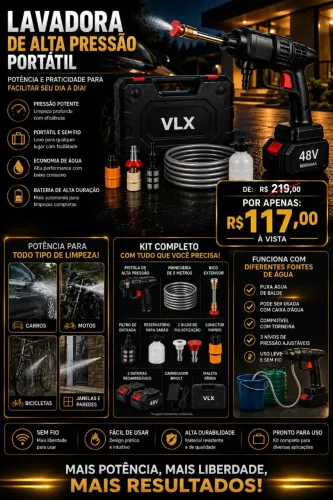 Lavadora de Alta Pressão Portátil VLX 48V