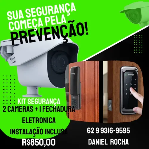 2 cameras + 1 fechadura eletronica + instalação inclusa