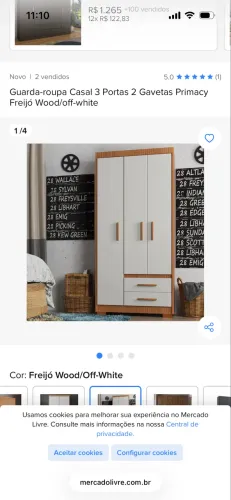 Guarda-roupa três portas e duas gavetas