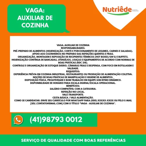 Cozinha Industrial - Auxiliar Coxinha