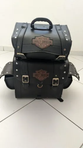 Bolsa alforge traseiro moto custom 60 c\ suporte cadeado