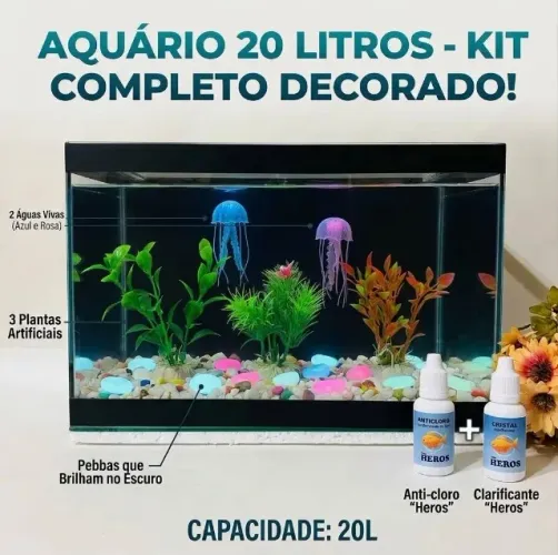 Aquário 20 litros (usado) com acessórios conforme na foto.