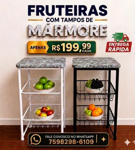 Fruteiras metálicas com tampos de mármore 