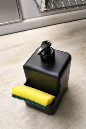 Dispenser de Detergente com Porta Esponja - Preto