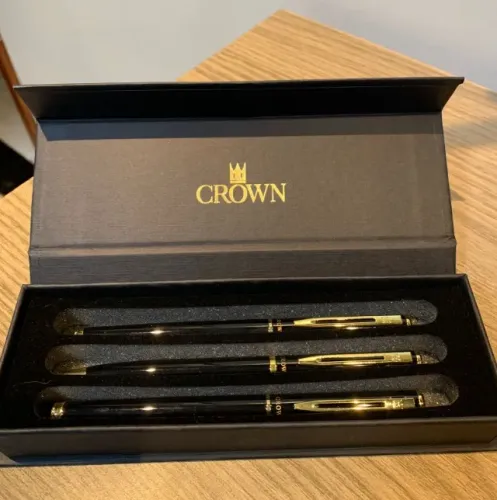 KIT com 3 Canetas Crown - Esfero, Tinteiro, Roller Luxo Premium.