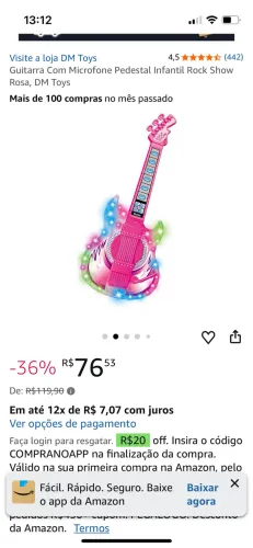 Guitarra Com Microfone Pedestal Infantil Rock Show Rosa, DM Toys