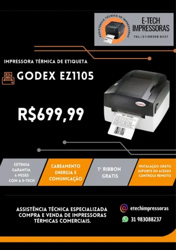 IMPRESSORA TÉRMICA DE ETIQUETAS GODEX EZ1105 (GARANTIA 6 MESES)