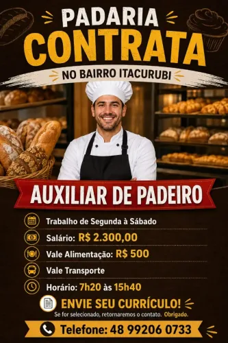 Vaga de auxilar de padeiro