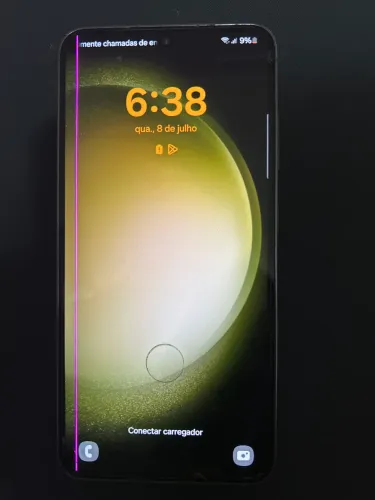 Samsung s23 com linha roxa na tela