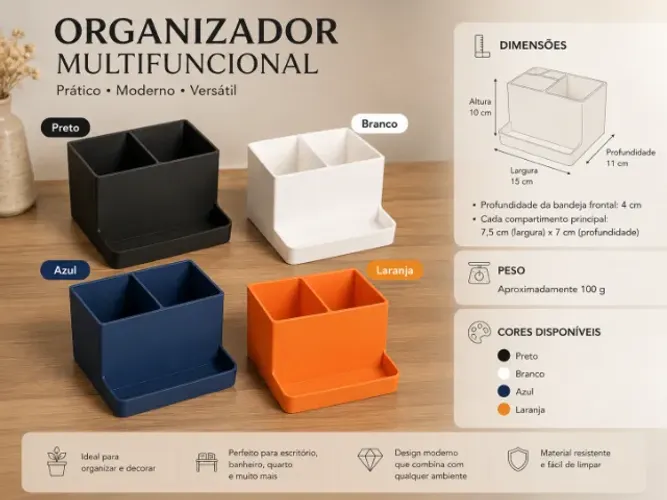 Organizador Multifuncional de Mesa | Porta Canetas Maquiagem e Acessórios