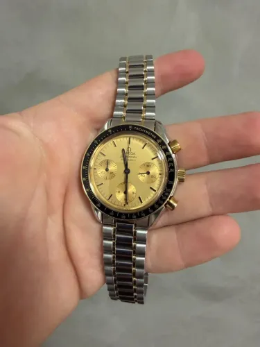 Relógio omega speedmaster reduced two tone gold 18k - full set - impecável 