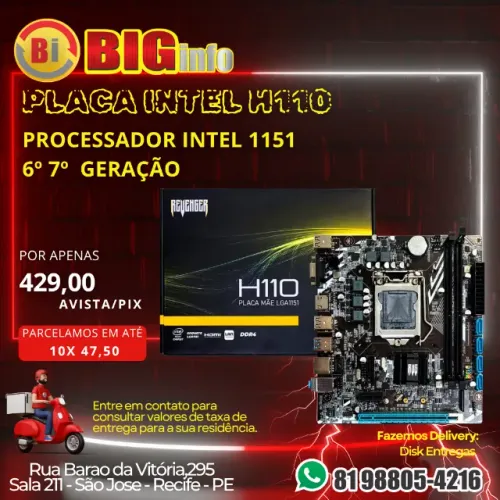 Placa Mãe Intel H110 Ddr4 Revenger Socket 1151 M.2 Novo  Em ate 10x Fixas 
