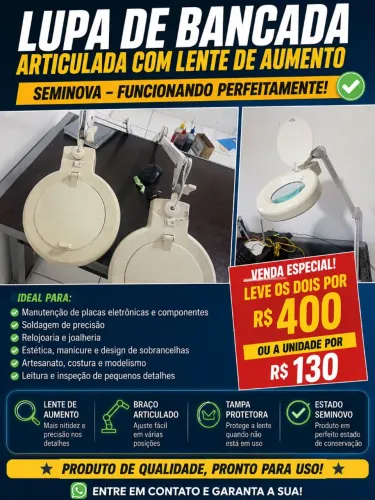 Lupa de Bancada Articulada com Lente de Aumento - Seminova - Funcionando Perfeitamente