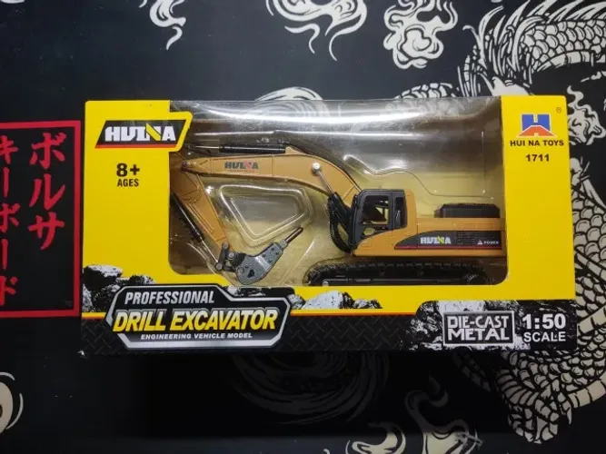 Miniatura Escavadeira Perfuradora Hui Na Toys Metal Escala 1:50 Colecionável