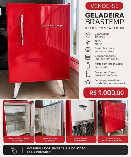 Frigobar retrô compacto vermelha