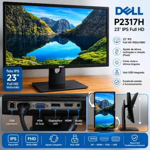 Monitor Dell P2317H 23" Full HD em excelente estado de conservação e funcionamento.