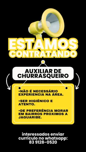 VAGA DE EMPREGO AUXILIAR DE CHURRASQUEIRO
