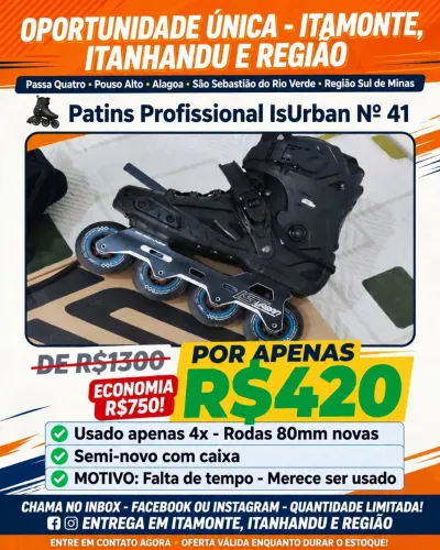 ? PATINS PROFISSIONAL ISURBAN Nº 41 ? SEMINOVO ?
