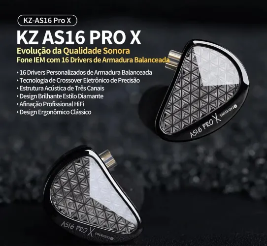Kz As16 Pro X 16 Drivers Fone De Ouvido In Ear Sem Microfone Profissional LACRADO Preto