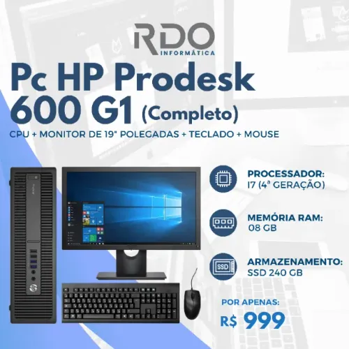 PC HP Prodesk 600 G1 Completo: i7 4ª Geração, 8GB, SSD 240GB. - Pronto para uso!