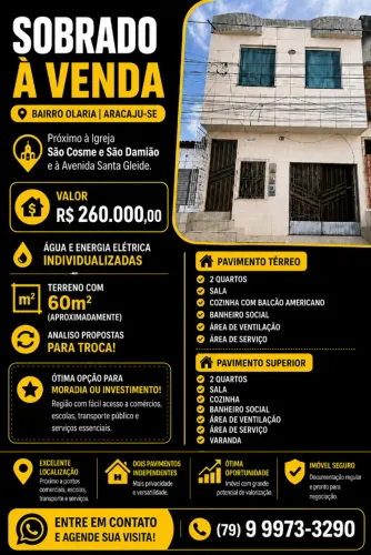  SOBRADO À VENDA OLARIA, ARACAJU-SE 
