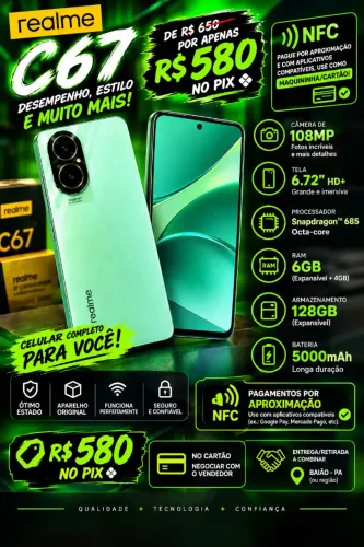 Realme C67 128 e 6 + 4 de ram (espansivel)